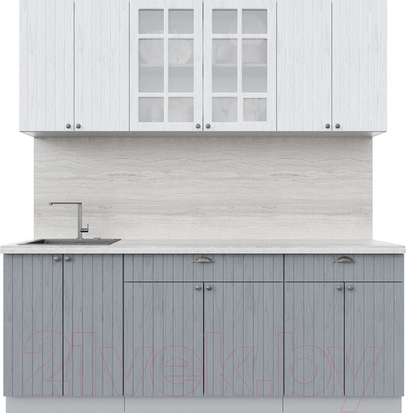 Изображение товара Кухонный гарнитур Интерлиния Берес 2.0А (дуб полярный/дуб серый/травертин серый)