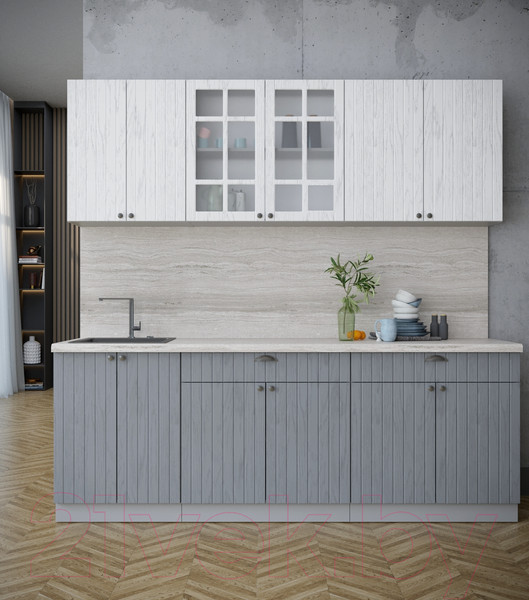 Изображение товара Кухонный гарнитур Интерлиния Берес 2.2А (дуб полярный/дуб серый/травертин серый)