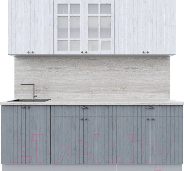 Изображение товара Кухонный гарнитур Интерлиния Берес 2.2А (дуб полярный/дуб серый/травертин серый)