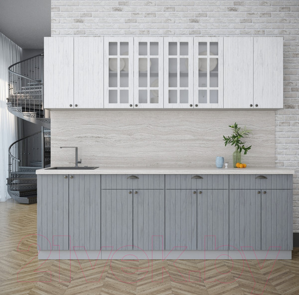 Изображение товара Кухонный гарнитур Интерлиния Берес 2.4А (дуб полярный/дуб серый/травертин серый)