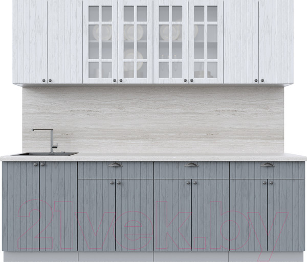 Изображение товара Кухонный гарнитур Интерлиния Берес 2.4А (дуб полярный/дуб серый/травертин серый)