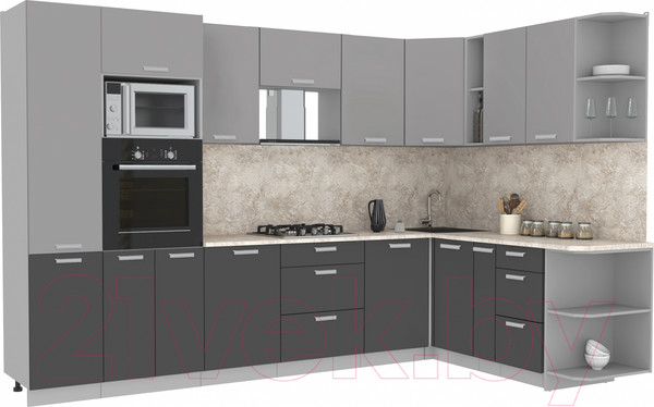 Изображение товара Кухонный гарнитур Интерлиния Мила Лайт 1.88x3.2 правая без столешницы (серебристый/антрацит)