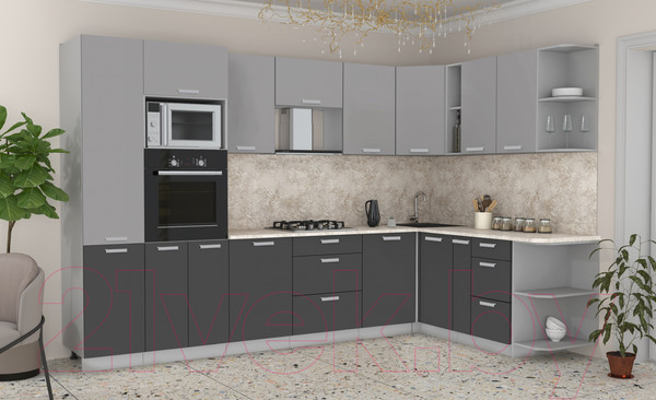 Изображение товара Кухонный гарнитур Интерлиния Мила Лайт 1.88x3.2 правая без столешницы (серебристый/антрацит)