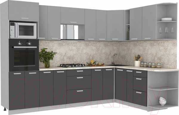 Изображение товара Кухонный гарнитур Интерлиния Мила Лайт 1.88x3.0 правая без столешницы (серебристый/антрацит)