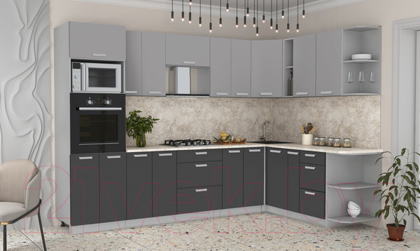 Изображение товара Кухонный гарнитур Интерлиния Мила Лайт 1.88x3.0 правая без столешницы (серебристый/антрацит)