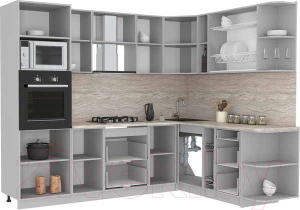 Изображение товара Кухонный гарнитур Интерлиния Мила Лайт 1.88x2.6 правая без столешницы (серебристый/антрацит)