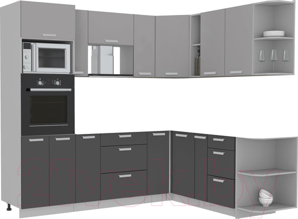 Изображение товара Кухонный гарнитур Интерлиния Мила Лайт 1.88x2.4 правая без столешницы (серебристый/антрацит)