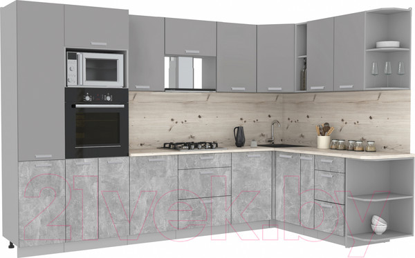 Изображение товара Кухонный гарнитур Интерлиния Мила Лайт 1.88x3.2 правая без столешницы (серебристый/бетон)