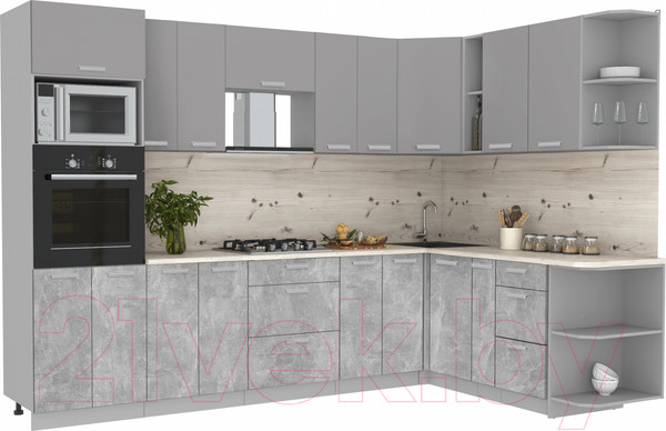 Изображение товара Кухонный гарнитур Интерлиния Мила Лайт 1.88x3.0 правая без столешницы (серебристый/бетон)