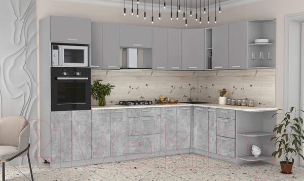 Изображение товара Кухонный гарнитур Интерлиния Мила Лайт 1.88x3.0 правая без столешницы (серебристый/бетон)