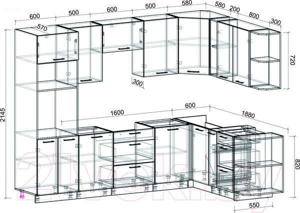Изображение товара Кухонный гарнитур Интерлиния Мила Лайт 1.88x2.8 правая без столешницы (серебристый/бетон)