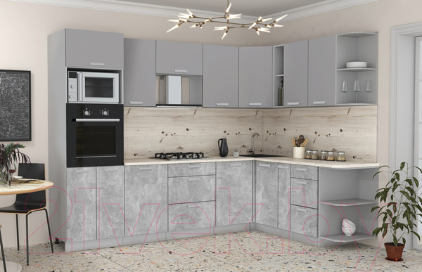 Изображение товара Кухонный гарнитур Интерлиния Мила Лайт 1.88x2.8 правая без столешницы (серебристый/бетон)