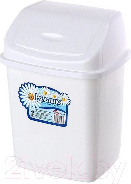 Изображение товара Мусорное ведро Эльфпласт Ромашка EP107 (1.5л, белый)