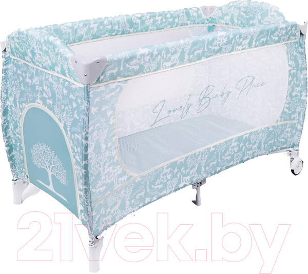 Изображение товара Кровать-манеж Amarobaby Happy Place Forest / AMARO-26HPF/19 (голубой)