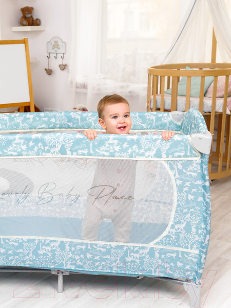 Изображение товара Кровать-манеж Amarobaby Happy Place Forest / AMARO-26HPF/19 (голубой)