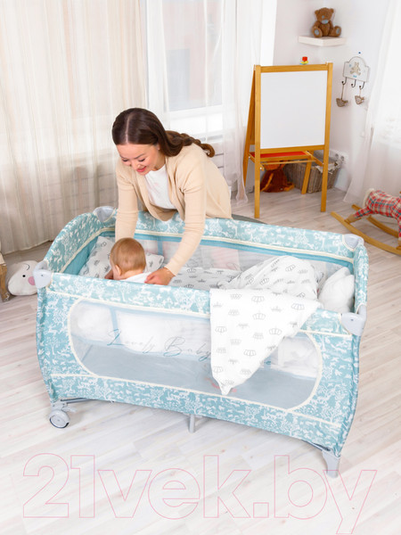 Изображение товара Кровать-манеж Amarobaby Happy Place Forest / AMARO-26HPF/19 (голубой)