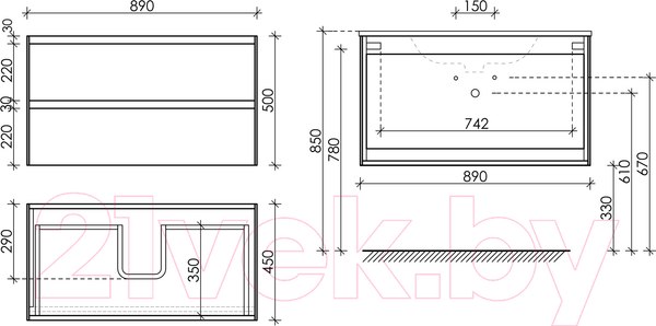 Изображение товара Тумба под умывальник Sancos Cento / CN90W (белый глянец)