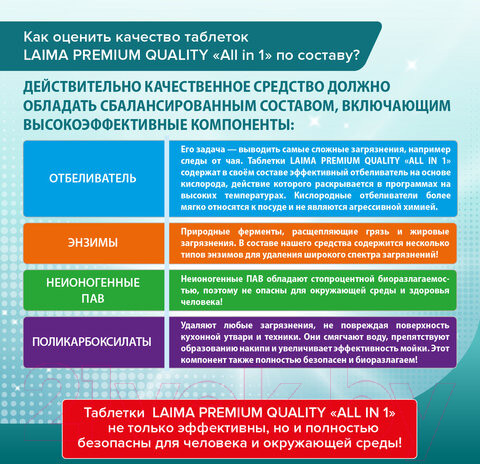 Изображение товара Таблетки для посудомоечных машин Laima Premium Quality All in 1 / 607609  (100шт)