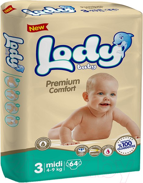 Изображение товара Подгузники детские Lody Baby Midi 4-9кг Jumbo (64шт)