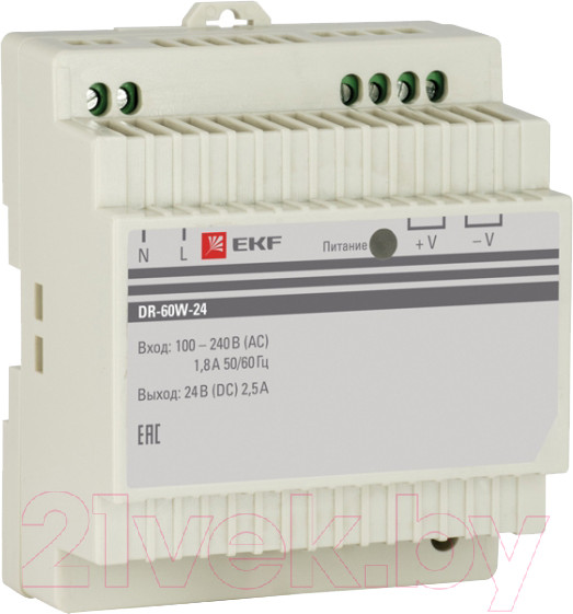 Изображение товара Блок питания на DIN-рейку EKF PROxima DR-60W-24
