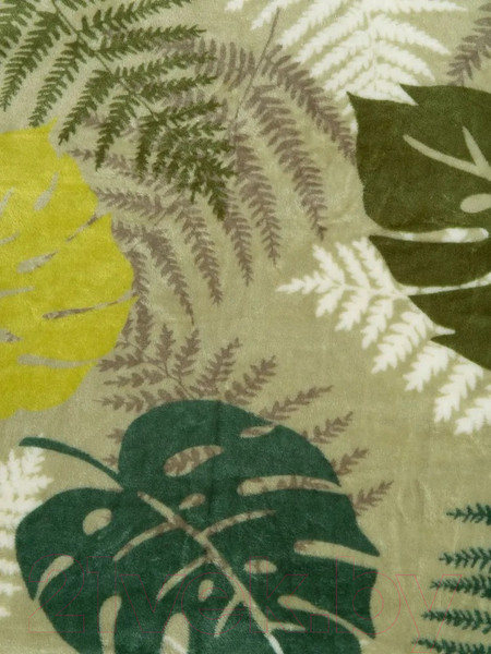 Изображение товара Плед TexRepublic Absolute Монстера и папоротник Фланель 180x200 / 59753 (оливковый/зеленый)