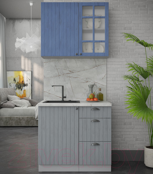 Изображение товара Кухонный гарнитур Интерлиния Берес 0.9А (дуб лазурный/дуб серый/серый каспий)