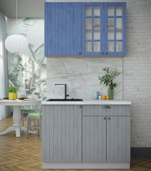 Изображение товара Кухонный гарнитур Интерлиния Берес 1.1А (дуб лазурный/дуб серый/серый каспий)