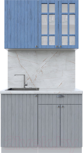 Изображение товара Кухонный гарнитур Интерлиния Берес 1.1А (дуб лазурный/дуб серый/серый каспий)