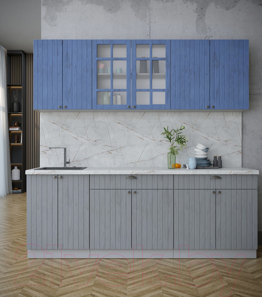 Изображение товара Кухонный гарнитур Интерлиния Берес 2.2А (дуб лазурный/дуб серый/серый каспий)