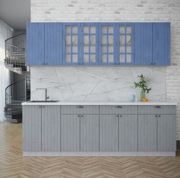 Изображение товара Кухонный гарнитур Интерлиния Берес 2.4А (дуб лазурный/дуб серый/серый каспий)