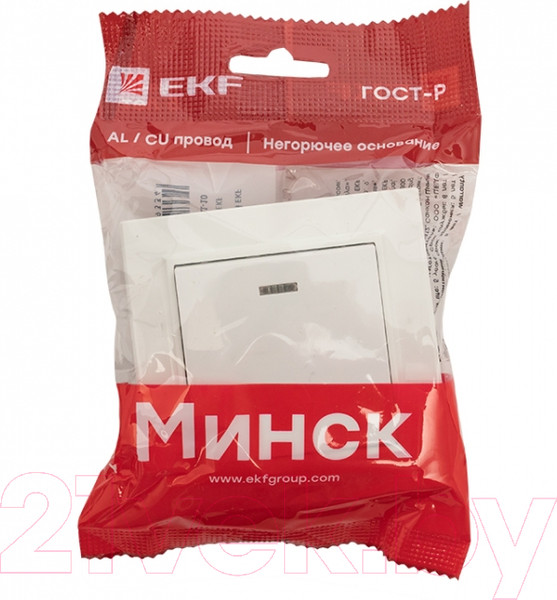 Изображение товара Выключатель EKF Минск СП 1кл 10А с индикатором / ERV10-121-10 (белый)