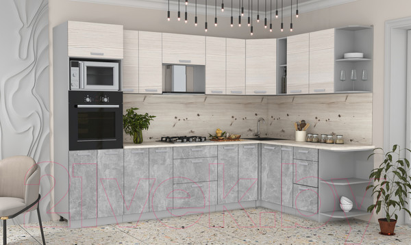 Изображение товара Кухонный гарнитур Интерлиния Мила Лайт 1.88x3.0 правая без столешницы (вудлайн кремовый/бетон)