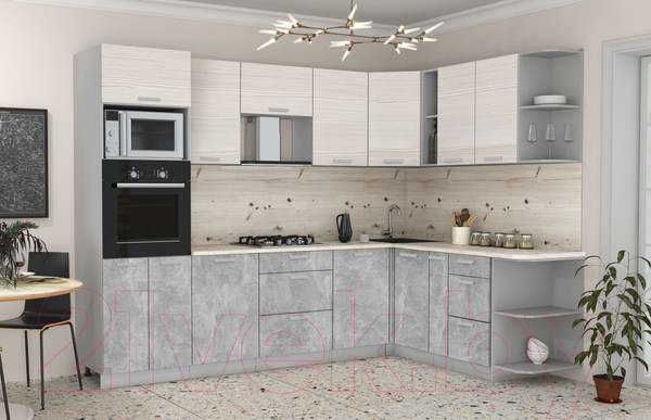 Изображение товара Кухонный гарнитур Интерлиния Мила Лайт 1.88x2.8 правая без столешницы (вудлайн кремовый/бетон)