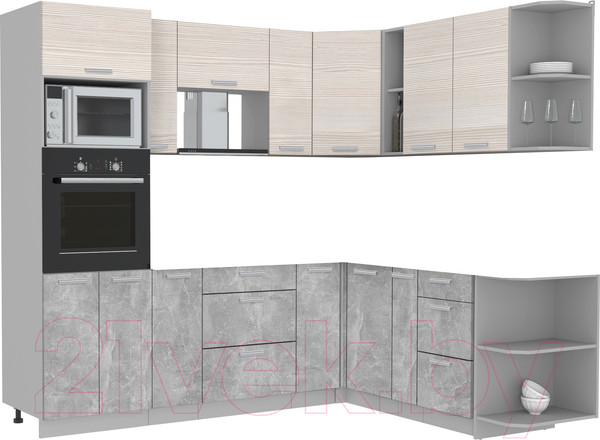 Изображение товара Кухонный гарнитур Интерлиния Мила Лайт 1.88x2.4 правая без столешницы (вудлайн кремовый/бетон)