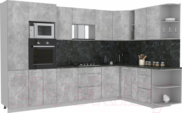 Изображение товара Кухонный гарнитур Интерлиния Мила Лайт 1.88x3.2 правая без столешницы (бетон)