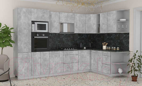 Изображение товара Кухонный гарнитур Интерлиния Мила Лайт 1.88x3.2 правая без столешницы (бетон)