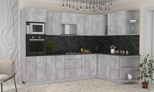 Изображение товара Кухонный гарнитур Интерлиния Мила Лайт 1.88x3.0 правая без столешницы (бетон)