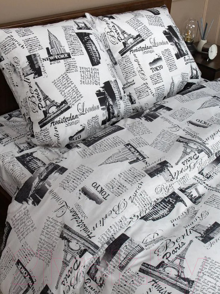 Изображение товара Комплект постельного белья Amore Mio Мако-сатин Trip W Микрофибра 1.5 24476 / 93780 (белый/черный)