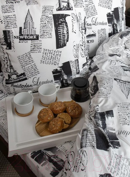 Изображение товара Комплект постельного белья Amore Mio Мако-сатин Trip W Микрофибра 1.5 24476 / 93780 (белый/черный)