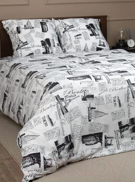 Изображение товара Комплект постельного белья Amore Mio Мако-сатин Trip W Микрофибра 1.5 24476 / 93780 (белый/черный)