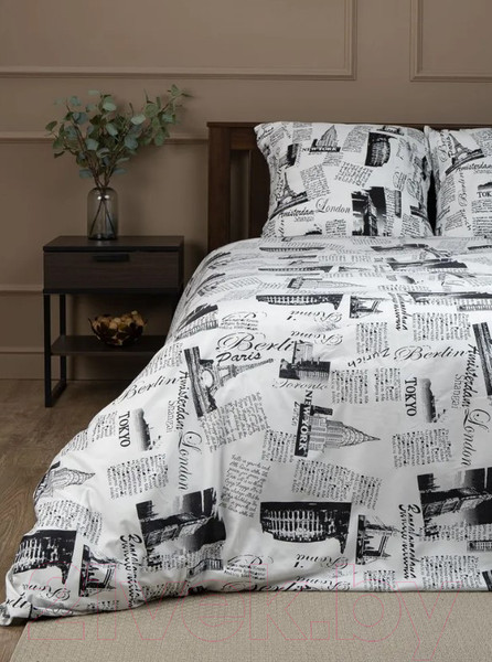 Изображение товара Комплект постельного белья Amore Mio Мако-сатин Trip W Микрофибра 1.5 24476 / 93780 (белый/черный)