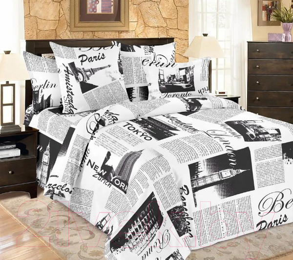 Изображение товара Комплект постельного белья Amore Mio Мако-сатин Trip W Микрофибра 1.5 24476 / 93780 (белый/черный)