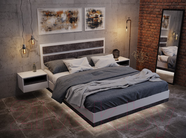 Изображение товара Двуспальная кровать Doma Лотос парящая 180x200 (белый/бетон серый)