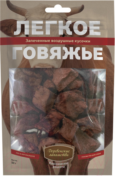 Изображение товара Лакомство для собак Деревенские лакомства Классические рецепты. Легкое говяжье (50г)