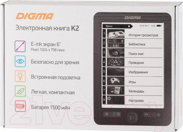 Изображение товара Электронная книга Digma K2 (темно-серый)