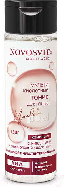 Изображение товара Тоник для лица Novosvit Мультикислотный с миндальной и олеаноловой кислотами (200мл)