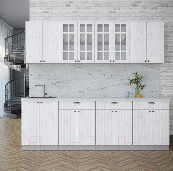 Изображение товара Кухонный гарнитур Интерлиния Берес 2.4А (дуб полярный/серый каспий)