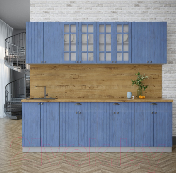 Изображение товара Кухонный гарнитур Интерлиния Берес 2.4А (дуб лазурный/дуб бунратти)