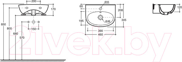 Изображение товара Умывальник Керамин Лаго 45 (с отверстием и пьедесталом)