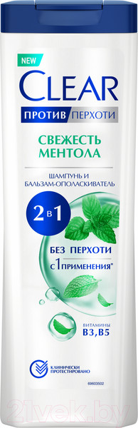 Изображение товара Шампунь-кондиционер для волос Clear С ментолом 2в1 (380мл)